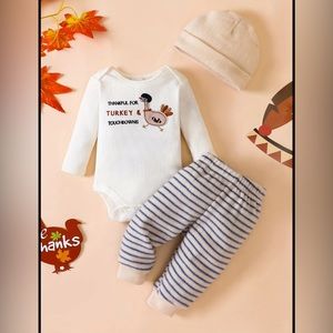 Chick Pea Baby’s Infant Thanksgiving Football Pants + Onsie + Hat Set 6-9 Months